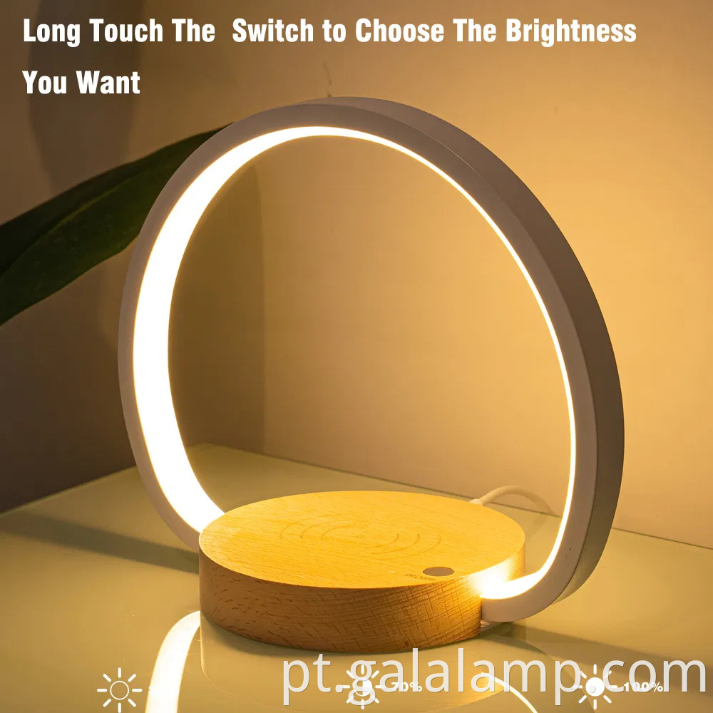 Lâmpada de cabeceira de cabeceira moderna com estação de carregamento sem fio